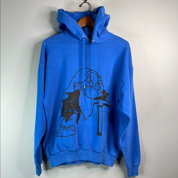 Disney World Mens Grumpy Graphic Royal Blue Hoodie Pull on Kangaroo Pocket L - Picture 12 of 12